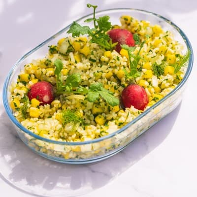 Tabule de mango a base de bulgur